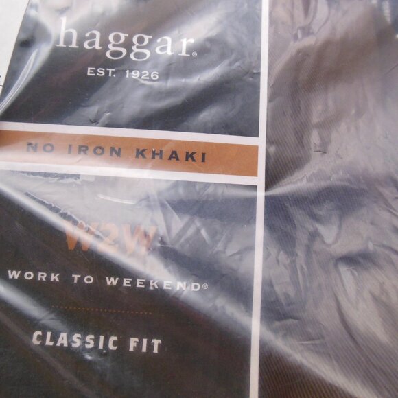 mens no-iron Haggar work to weekend classic fit dark brown khakis 40W x 32L NIP - Picture 4 of 8